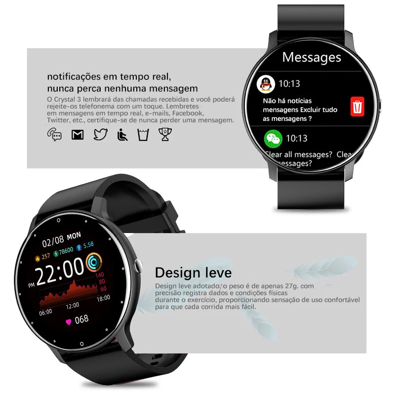 Smartwatch Lige 24 Verdegar, o relógio inteligente masculino com tela de toque completa, monitoramento de saúde, e à prova d'água IP67. Ideal para Android e iOS. Compre agora e eleve sua experiência fitness.