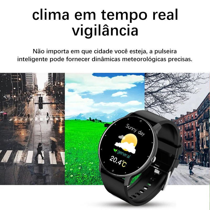 Smartwatch Lige 24 Verdegar, o relógio inteligente masculino com tela de toque completa, monitoramento de saúde, e à prova d'água IP67. Ideal para Android e iOS. Compre agora e eleve sua experiência fitness.