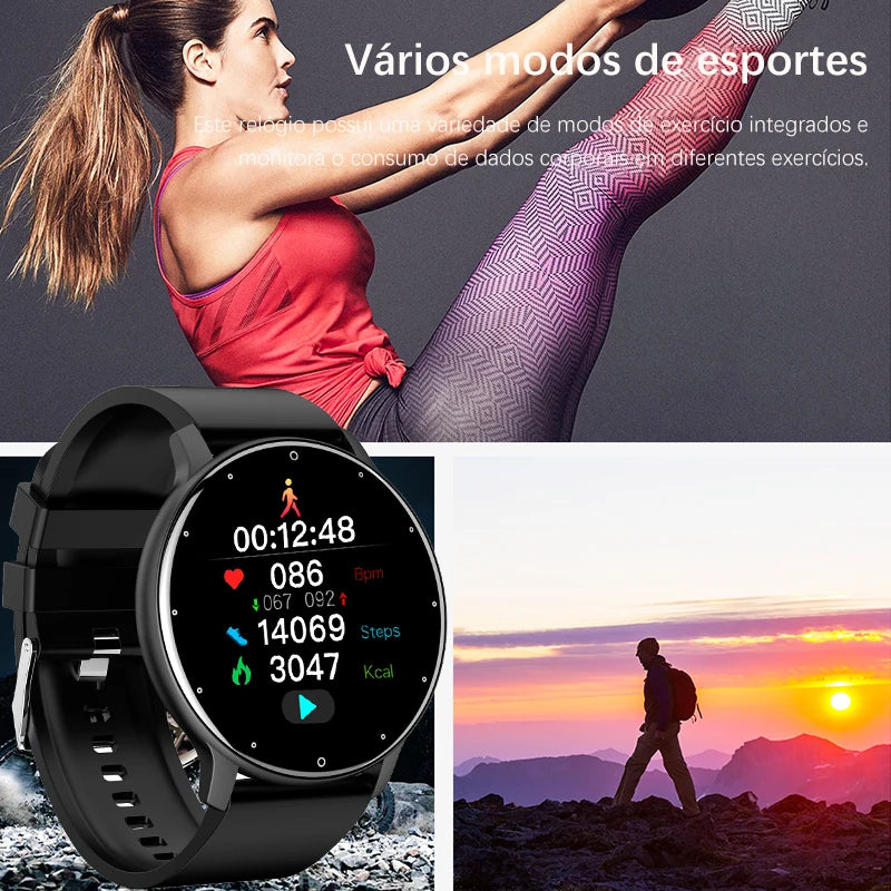 Smartwatch Lige 24 Verdegar, o relógio inteligente masculino com tela de toque completa, monitoramento de saúde, e à prova d'água IP67. Ideal para Android e iOS. Compre agora e eleve sua experiência fitness.