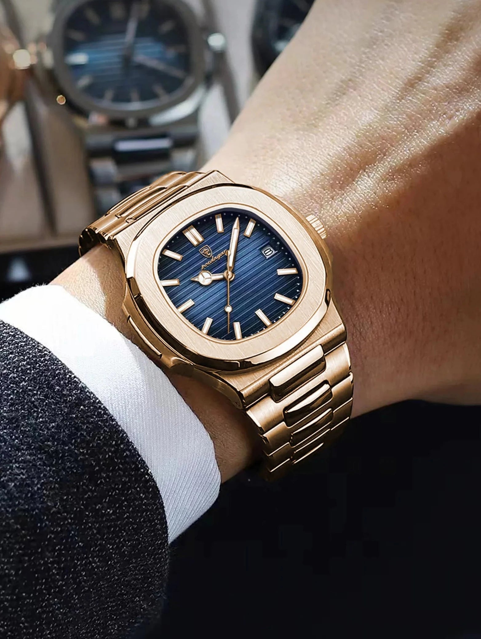 Relógio Nautilus 40mm Gold Verdegar - Elegância Dourada para Homens Modernos